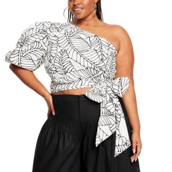 Fe Noel X Target Sketch Palm Leaf Print One Shoulder Top NWT - Picture 1 of 6